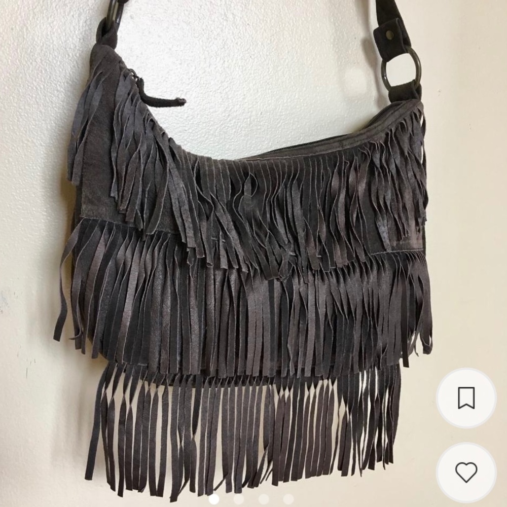 Vintage 90s Brown Suede Fringe Crossbody Bag